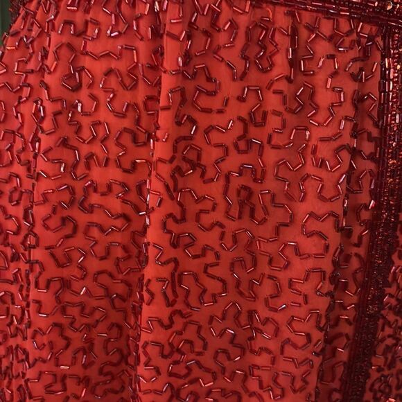 All beaded Elegant Red Wrap Dress, XS-S - Picture 5 of 14